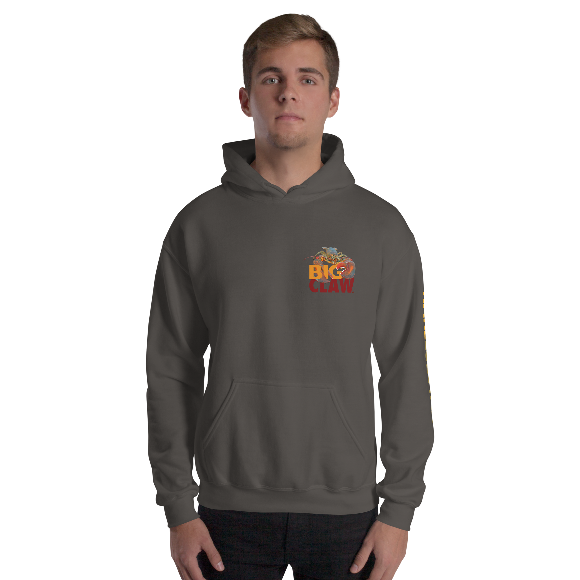 charcoal hoodie with yellow lobster