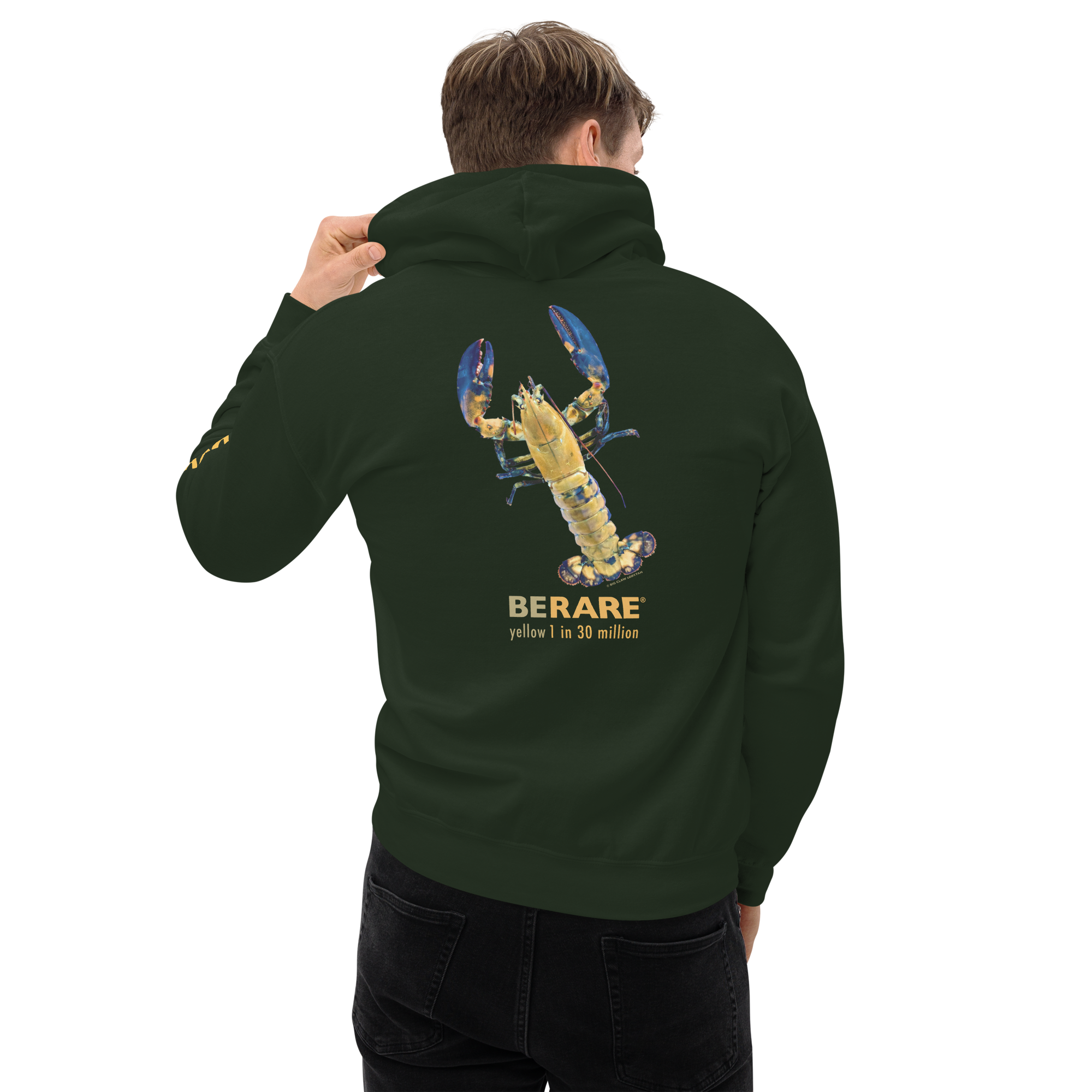 hunter green hoodie with yellow lobster