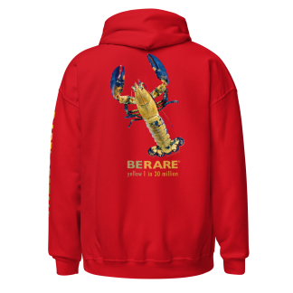 Yellow Lobster on red hoodie
