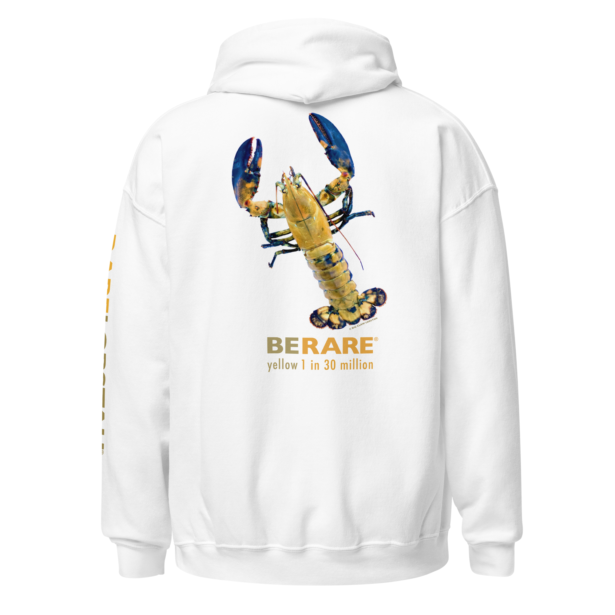 Yellow lobster photo on white hoodie